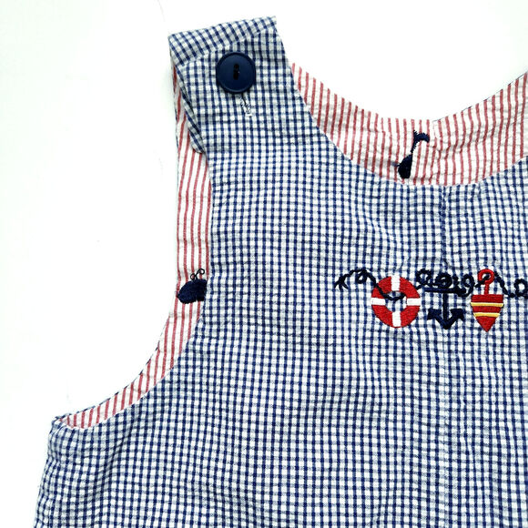 Vintage Just Ducky Reversible Baby Boy Romper Nautical Seersucker Size 24 Months - Picture 5 of 11